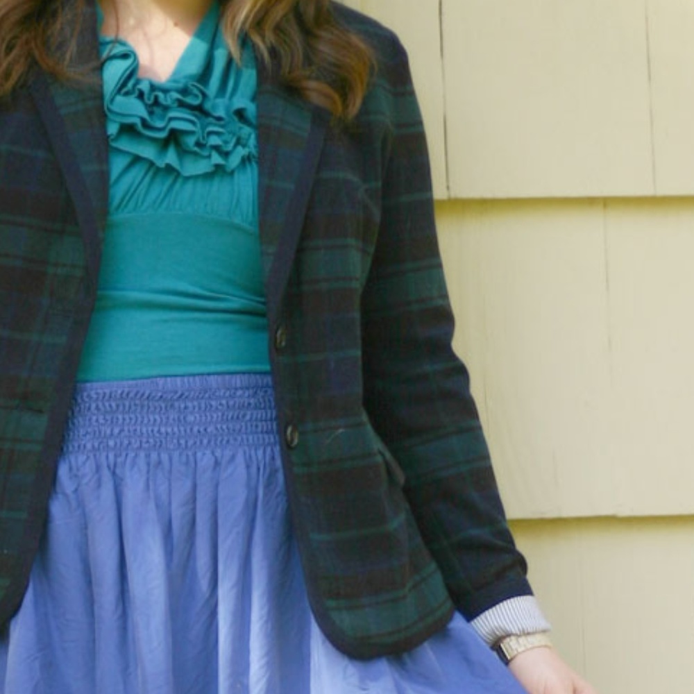 Merona | Schoolboy Wool Blend Blazer Green Plaid